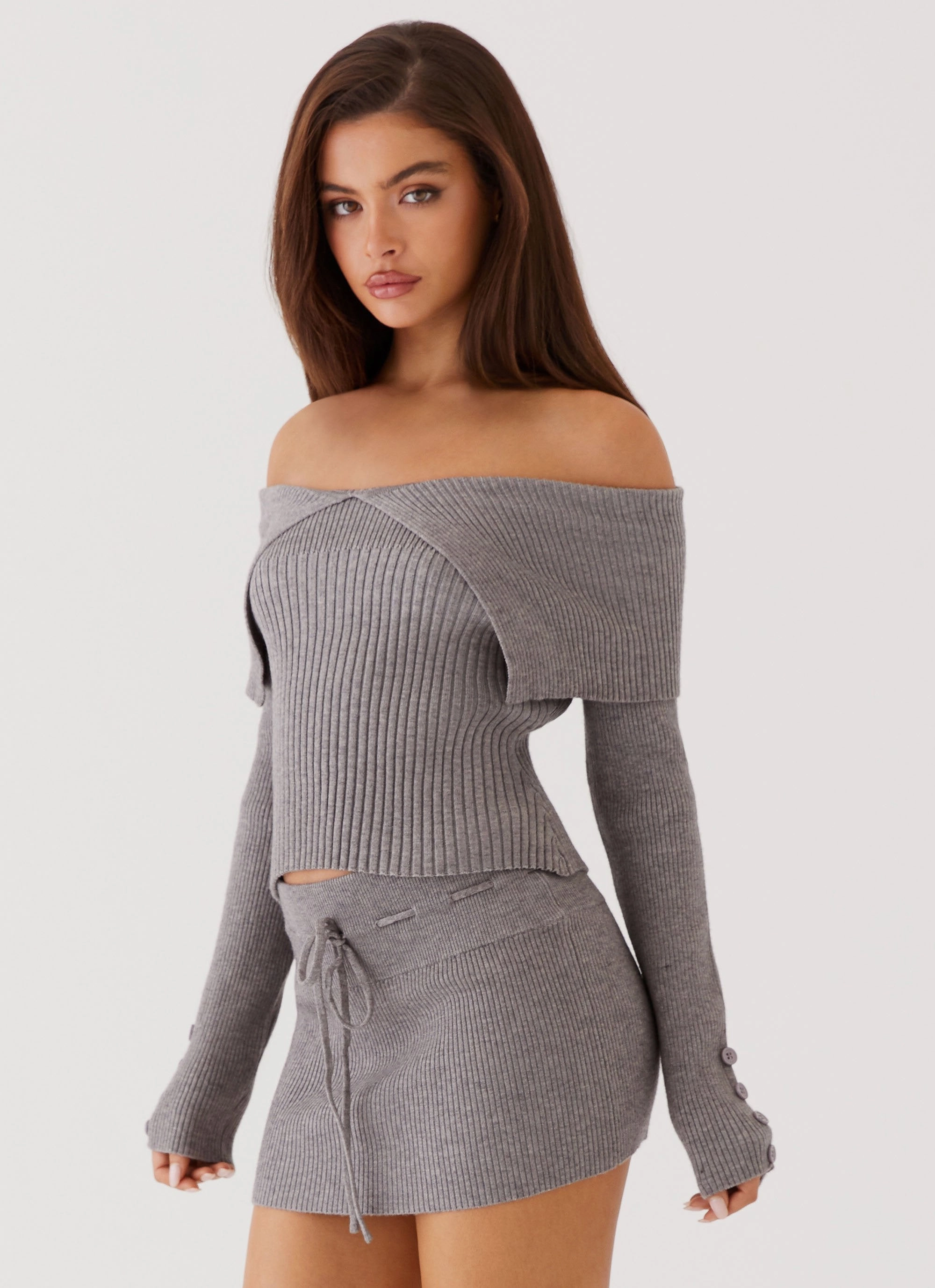 Frankie Arrow Knit Long Sleeve Top - Charcoal Anti Pilling Finish SustainableBlend