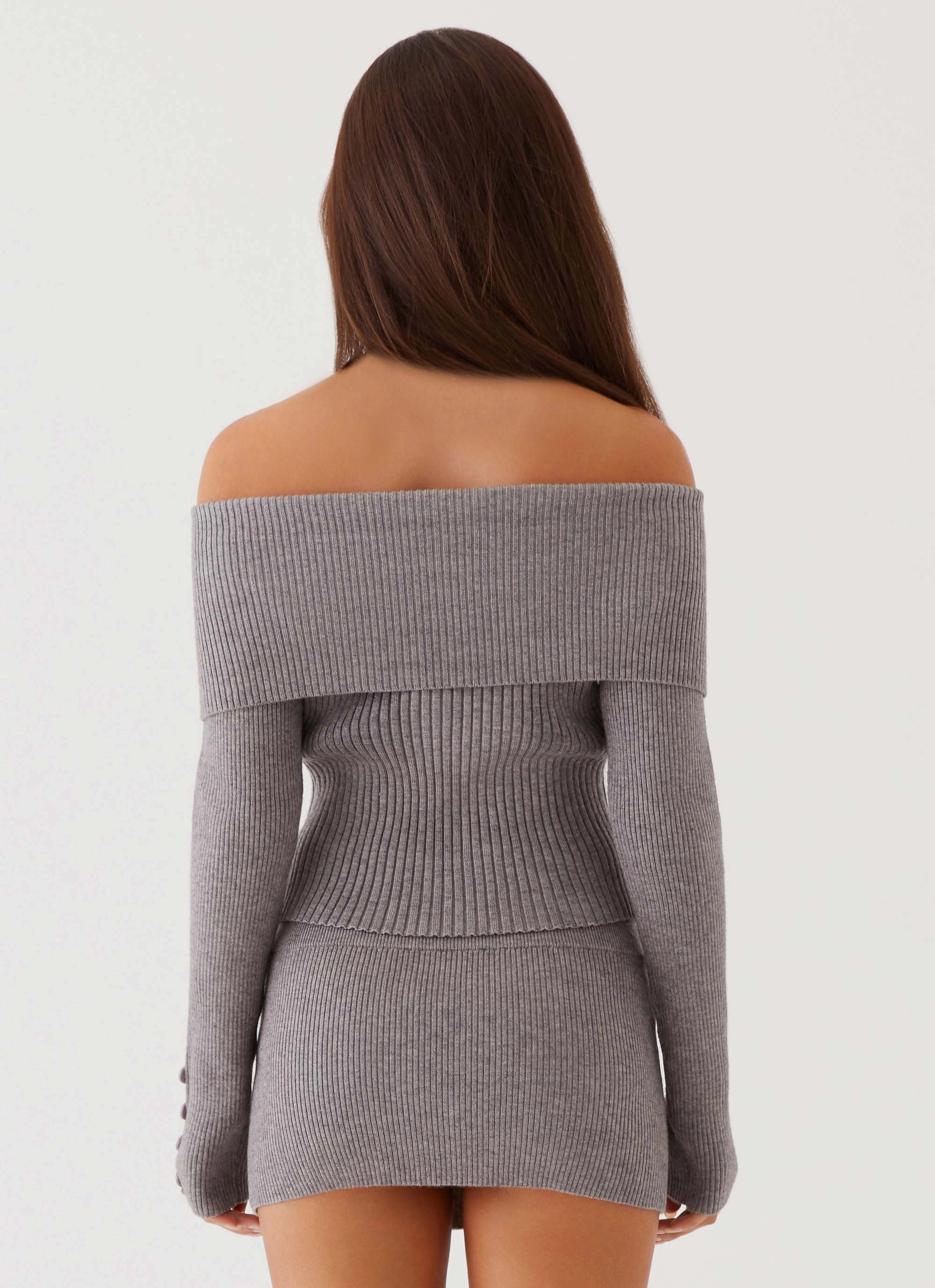 Frankie Arrow Knit Long Sleeve Top - Charcoal SeamlessDesign Tapered Side Panels
