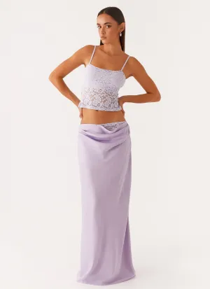 Fresh Wear Nancy Lace Satin Maxi Skirt - Lilac Nancy Lace Satin Maxi Skirt - Lilac Chic Design HighRiseWaist