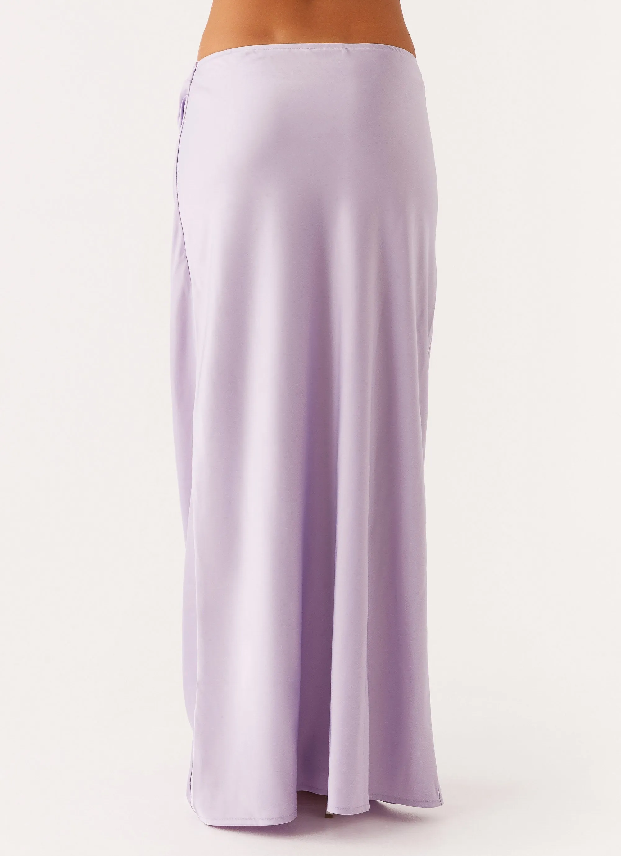 Minimal Waistband Nancy Lace Satin Maxi Skirt - Lilac