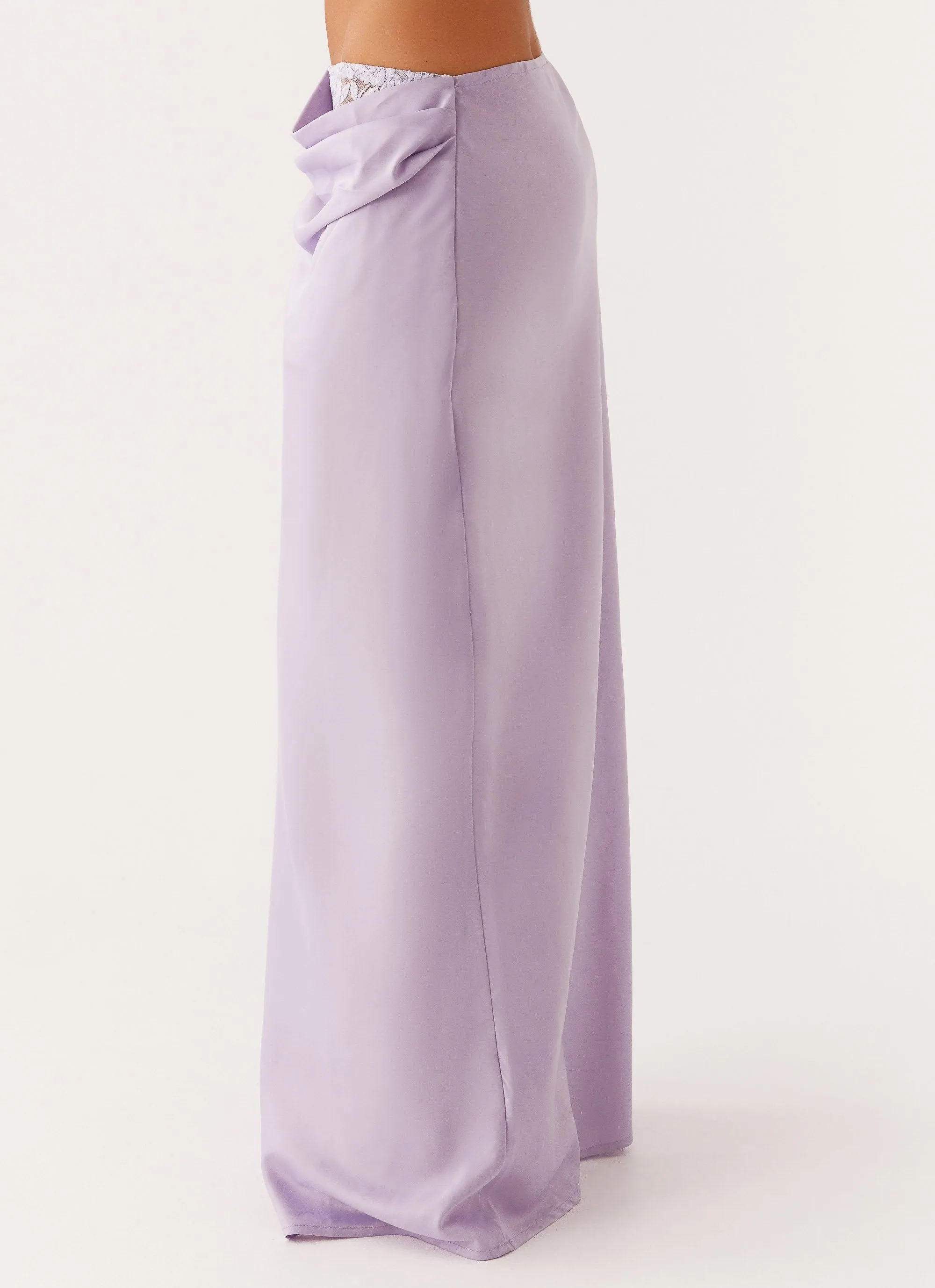 NonBindingWaistline Smooth Fabric Nancy Lace Satin Maxi Skirt - Lilac