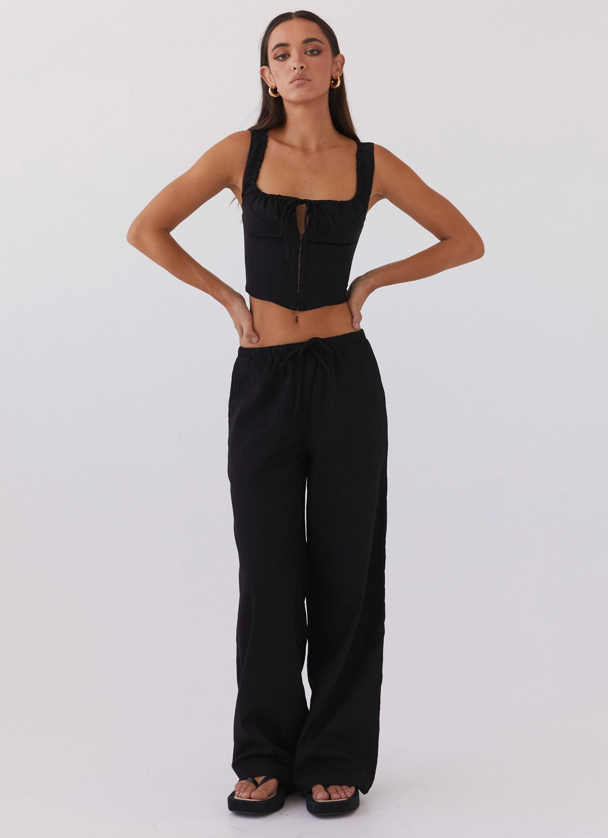 stain resistant coating HighWaistSupport Fresh Face Linen Pants - Black