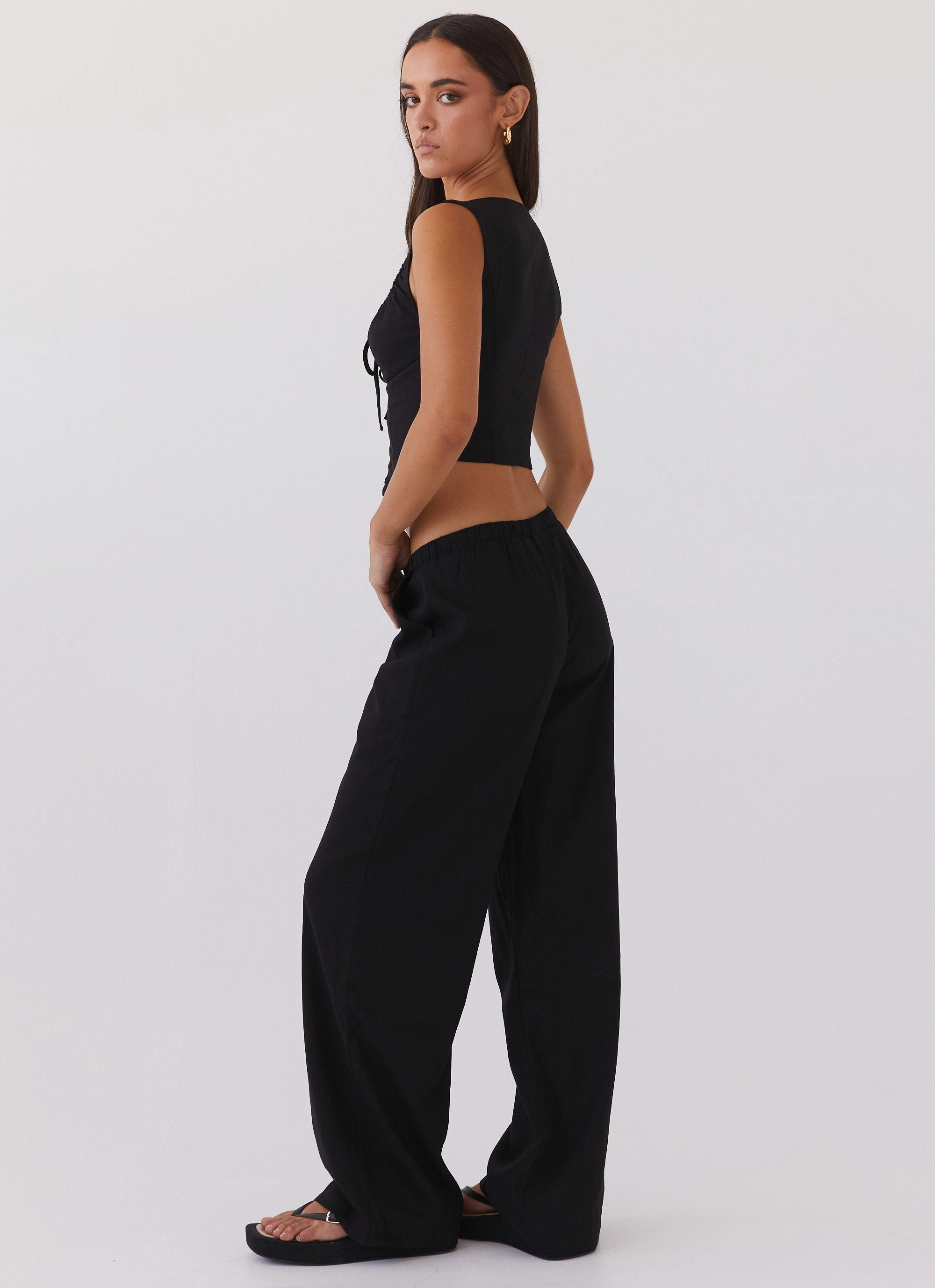 Fresh Face Linen Pants - Black Flexible Waistband Multi-Purpose Wear