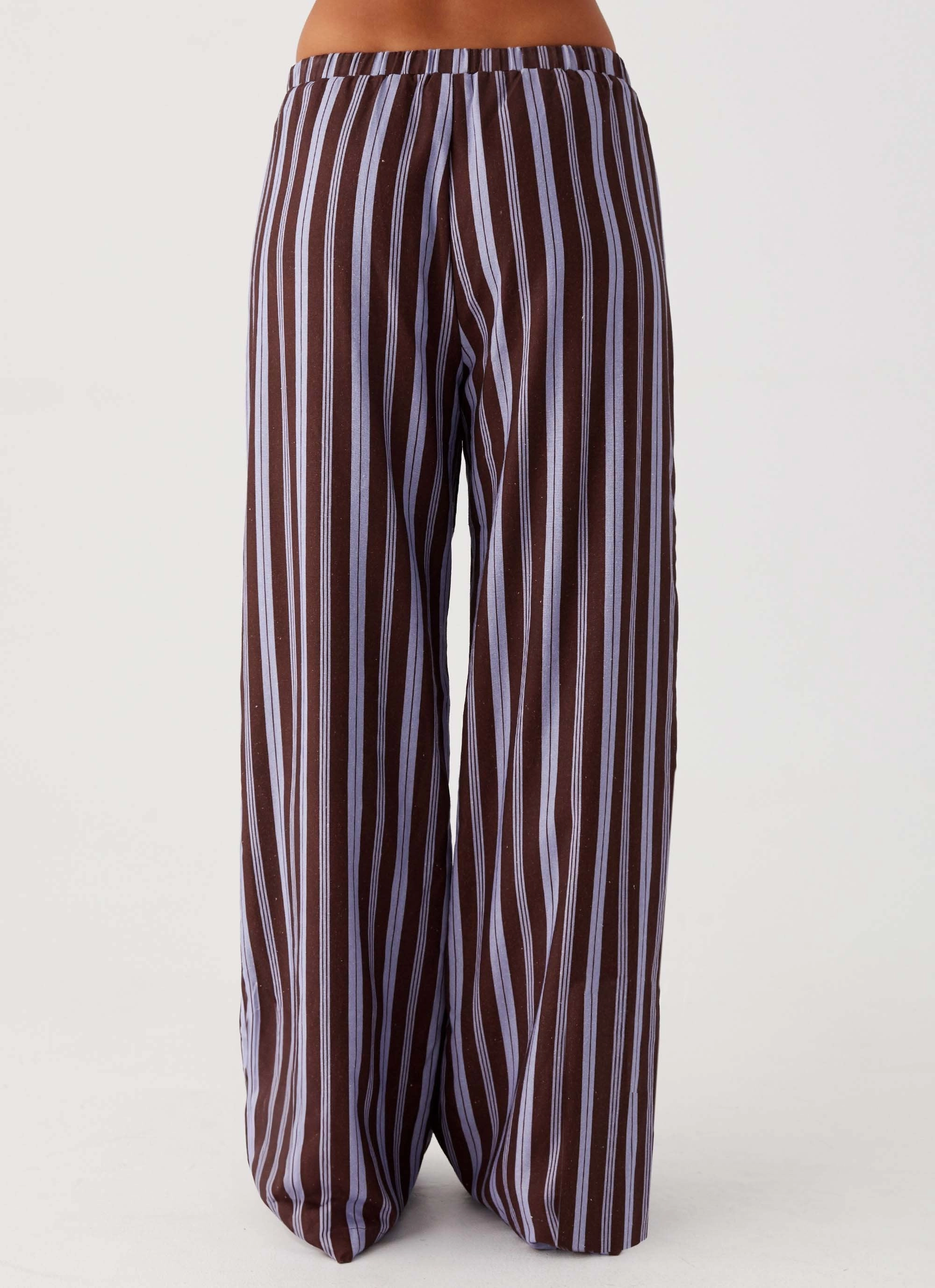 Fresh Face Linen Pants - Purple Brown Stripe Relaxed Wearable