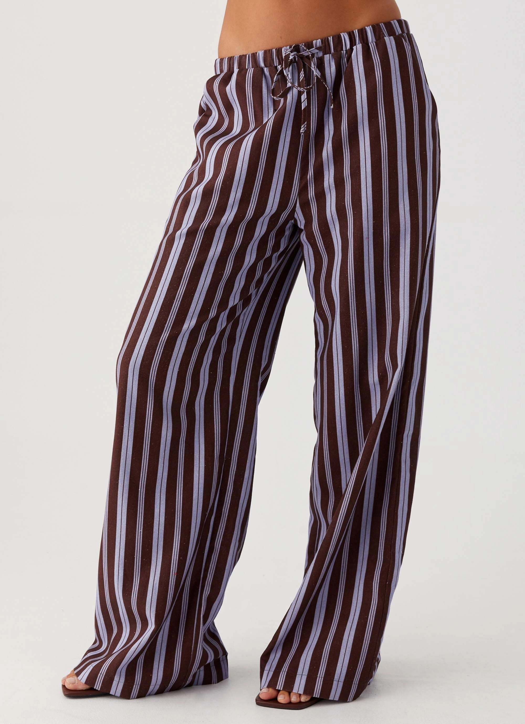 Fresh Face Linen Pants - Purple Brown Stripe Core Movement