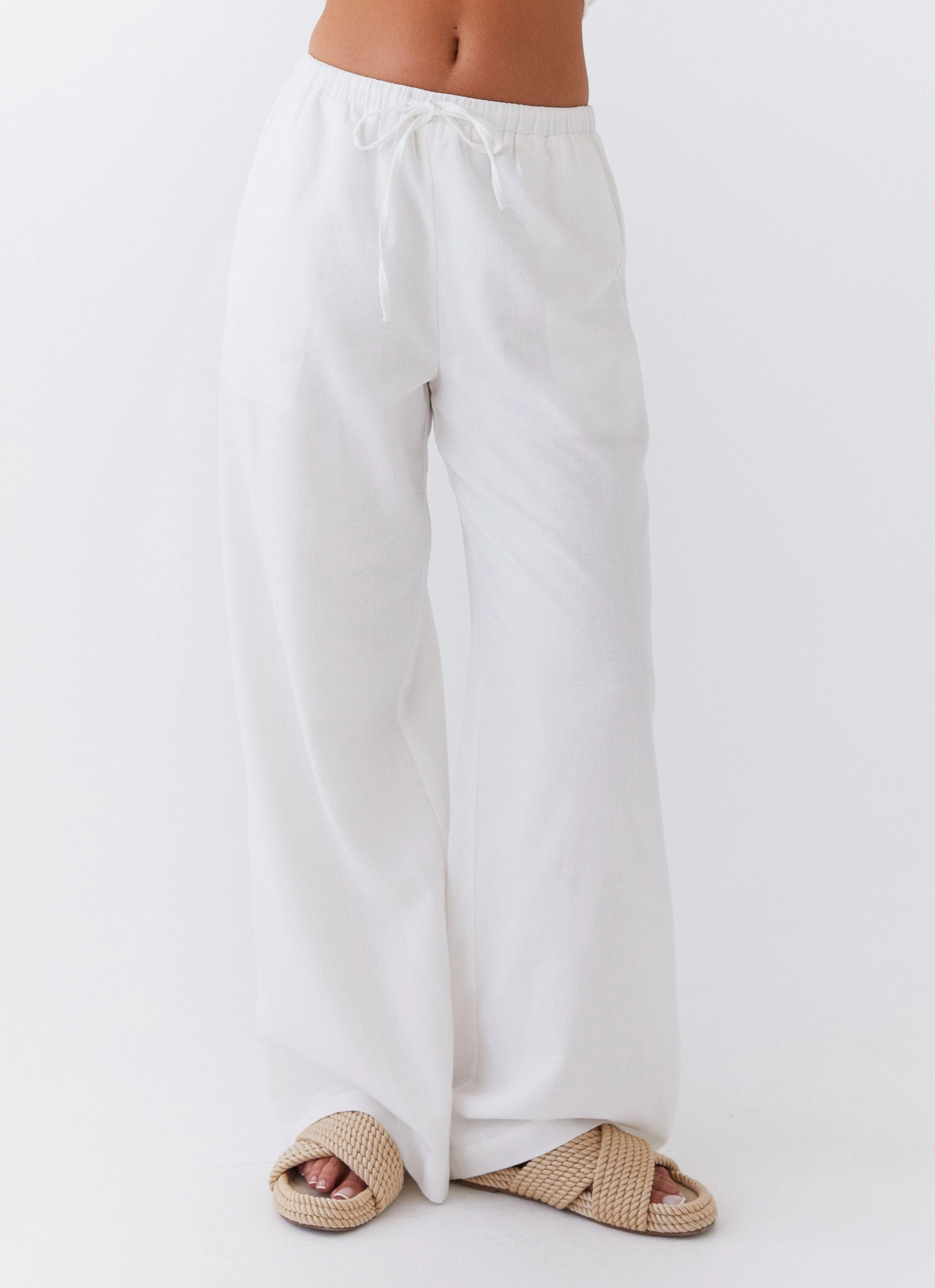 RecycledPolyester All Day Use Fresh Face Linen Pants - White