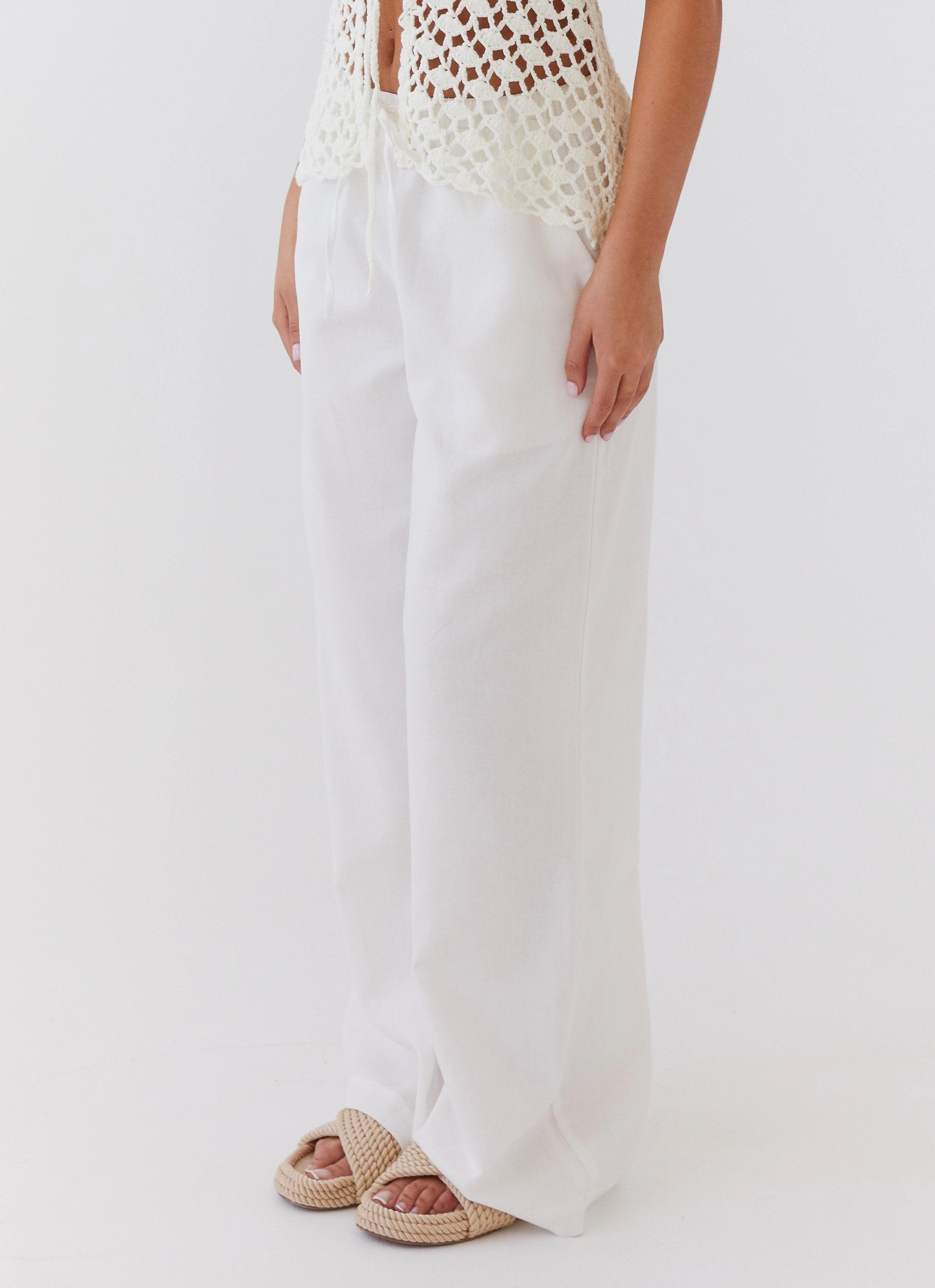 Fresh Face Linen Pants - White Casual Performance