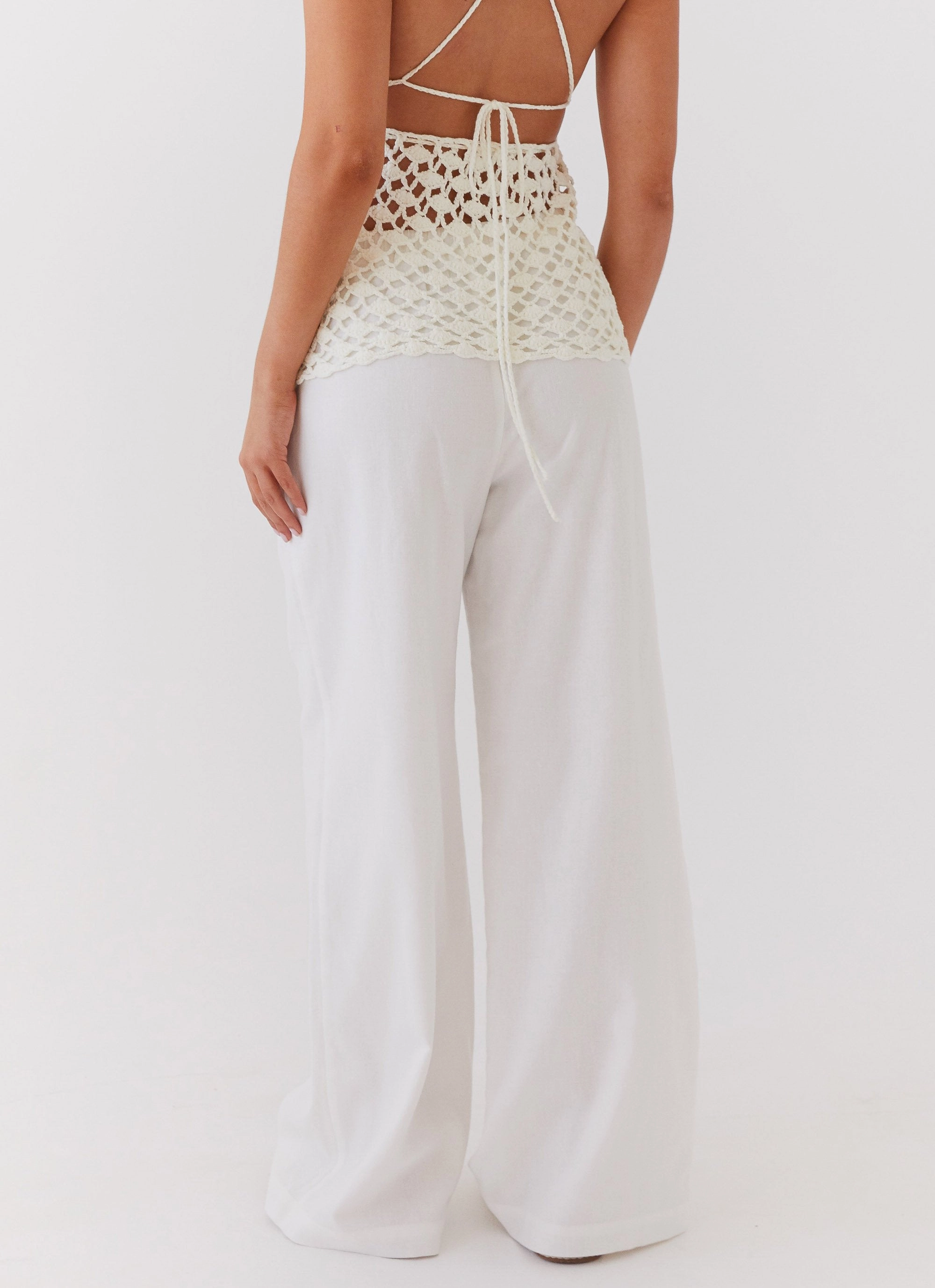 Slim wear simple design Fresh Face Linen Pants - White
