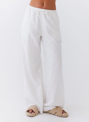 Fresh Face Linen Pants - White Stretchable Fabric RecycledPolyester All Day Use Fresh Face Linen Pants - White