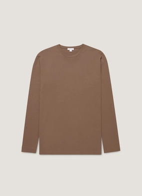 Fresh Style Men's Long Sleeve Riviera Midweight T-shirt in Bark Men's Long Sleeve Riviera Midweight T-shirt in Bark Flexible stretch Travel convenience