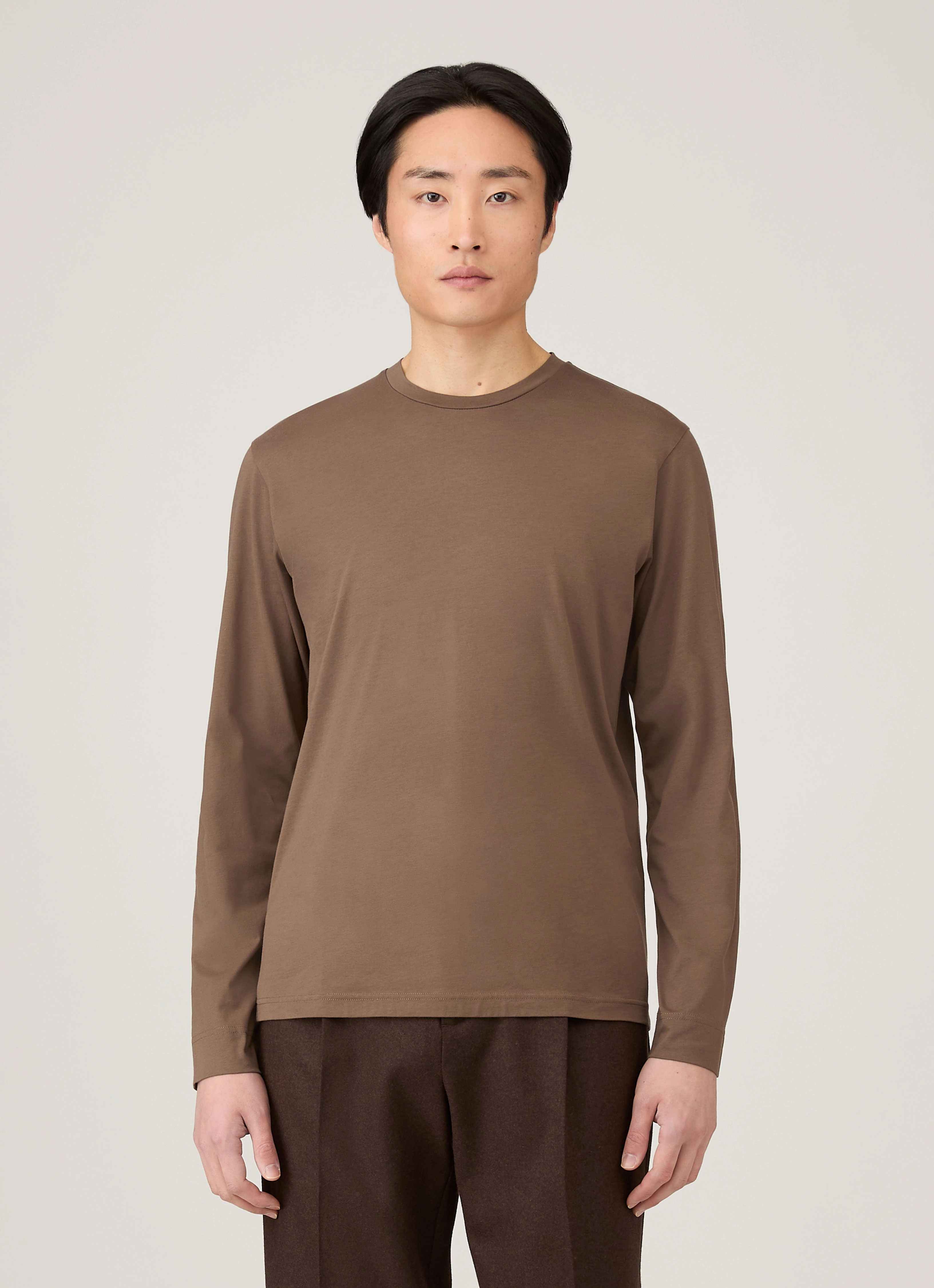Weekend Smart Look Crew neck classic Men's Long Sleeve Riviera Midweight T-shirt in Bark