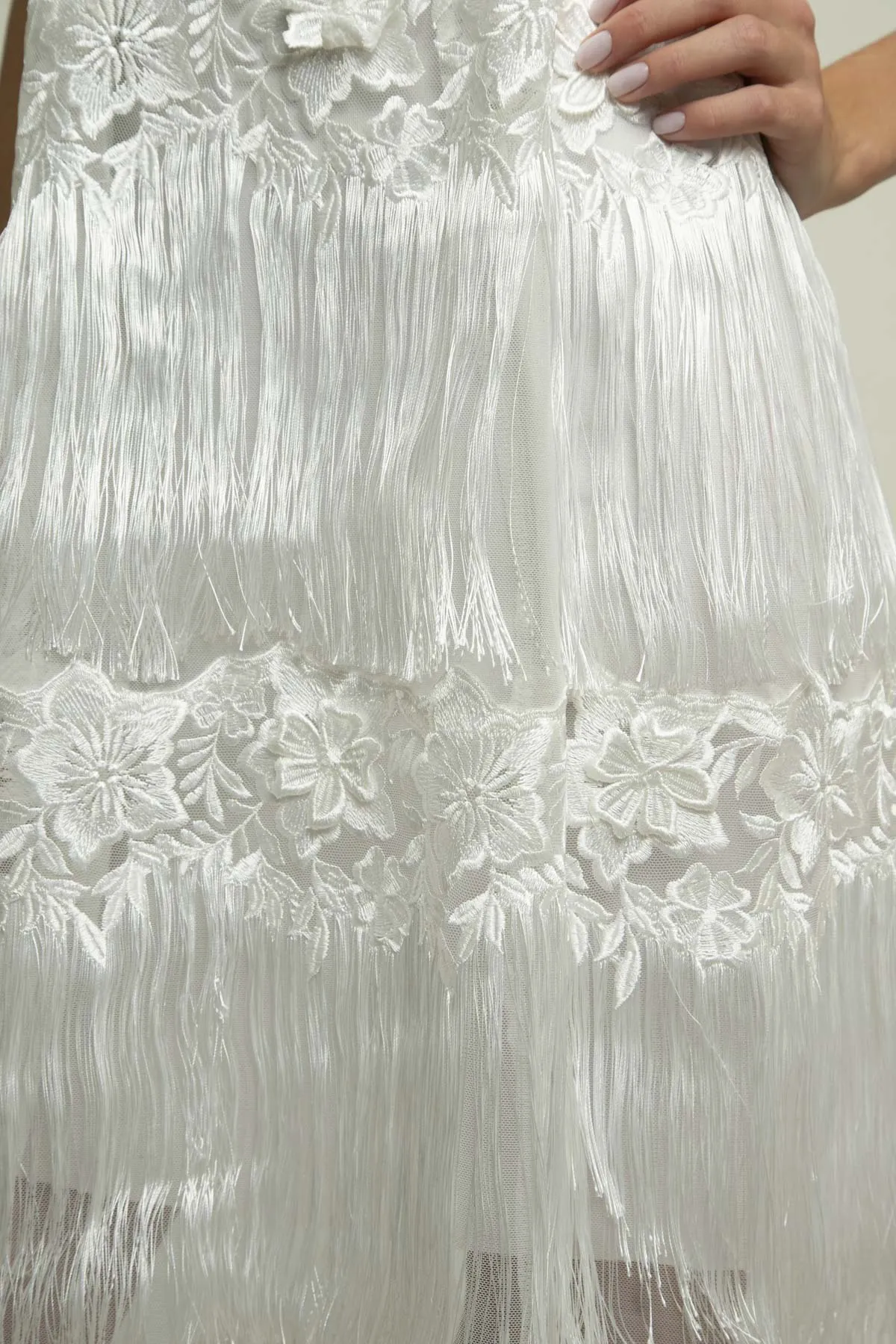 Freya White Shift Lace Dress - Meringue Fringe Side Pleats