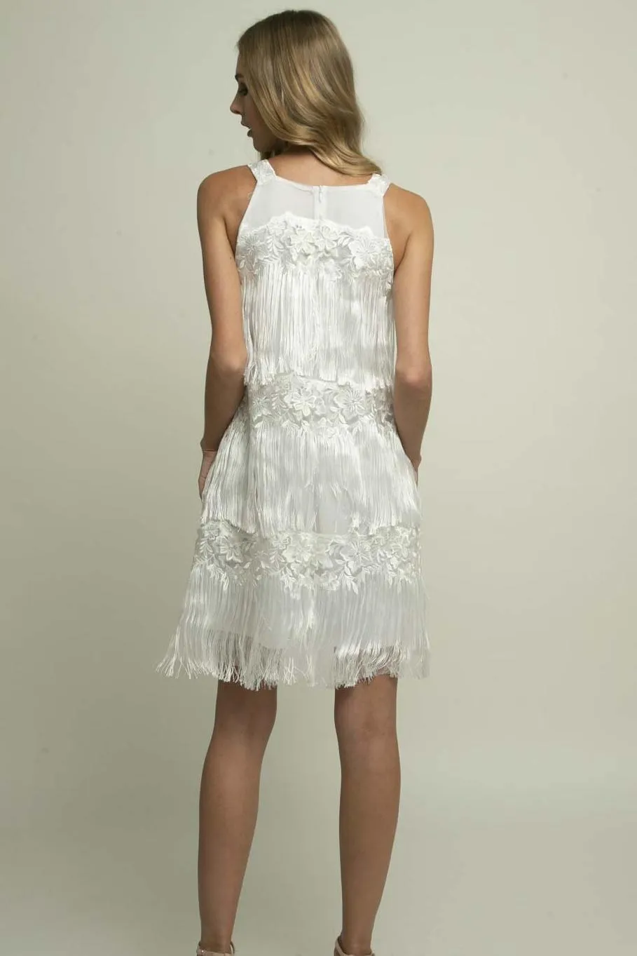 Freya White Shift Lace Dress - Meringue Fringe Work Favorite