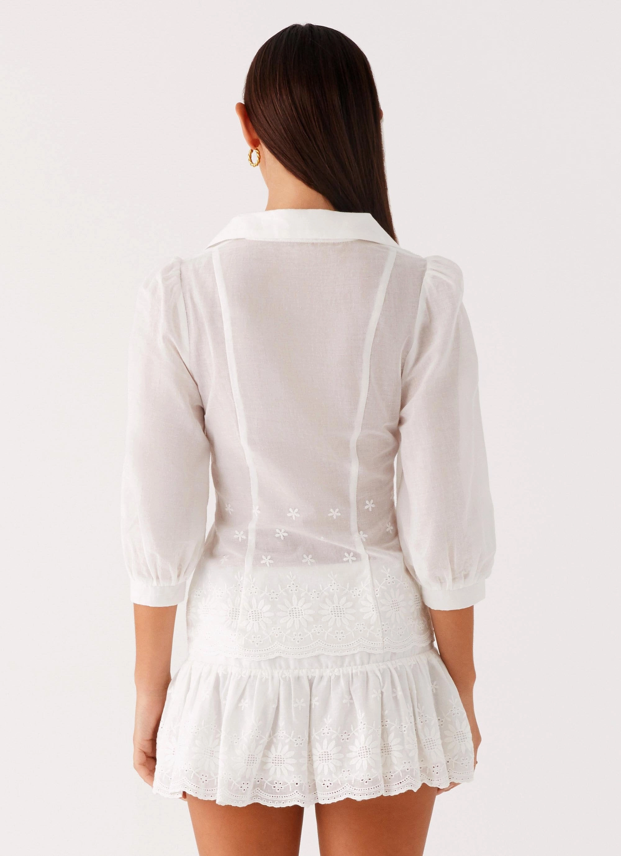 Frida Broderie Top - White Quick Dry Technology Casual dress