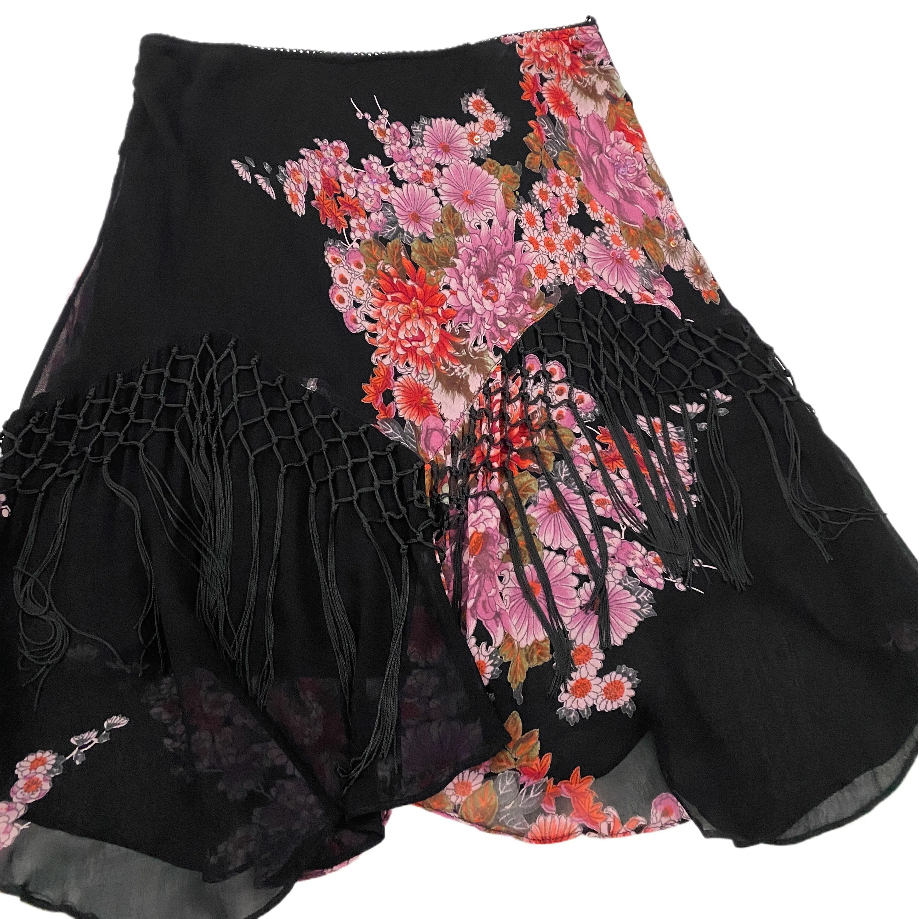 Fringe Embellished Floral Skirt (L)