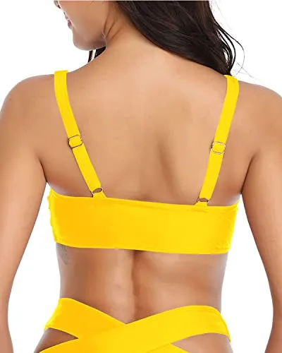 Front Tie Knot Ruffle Flounce Swimsuit Top-Neon Yellow