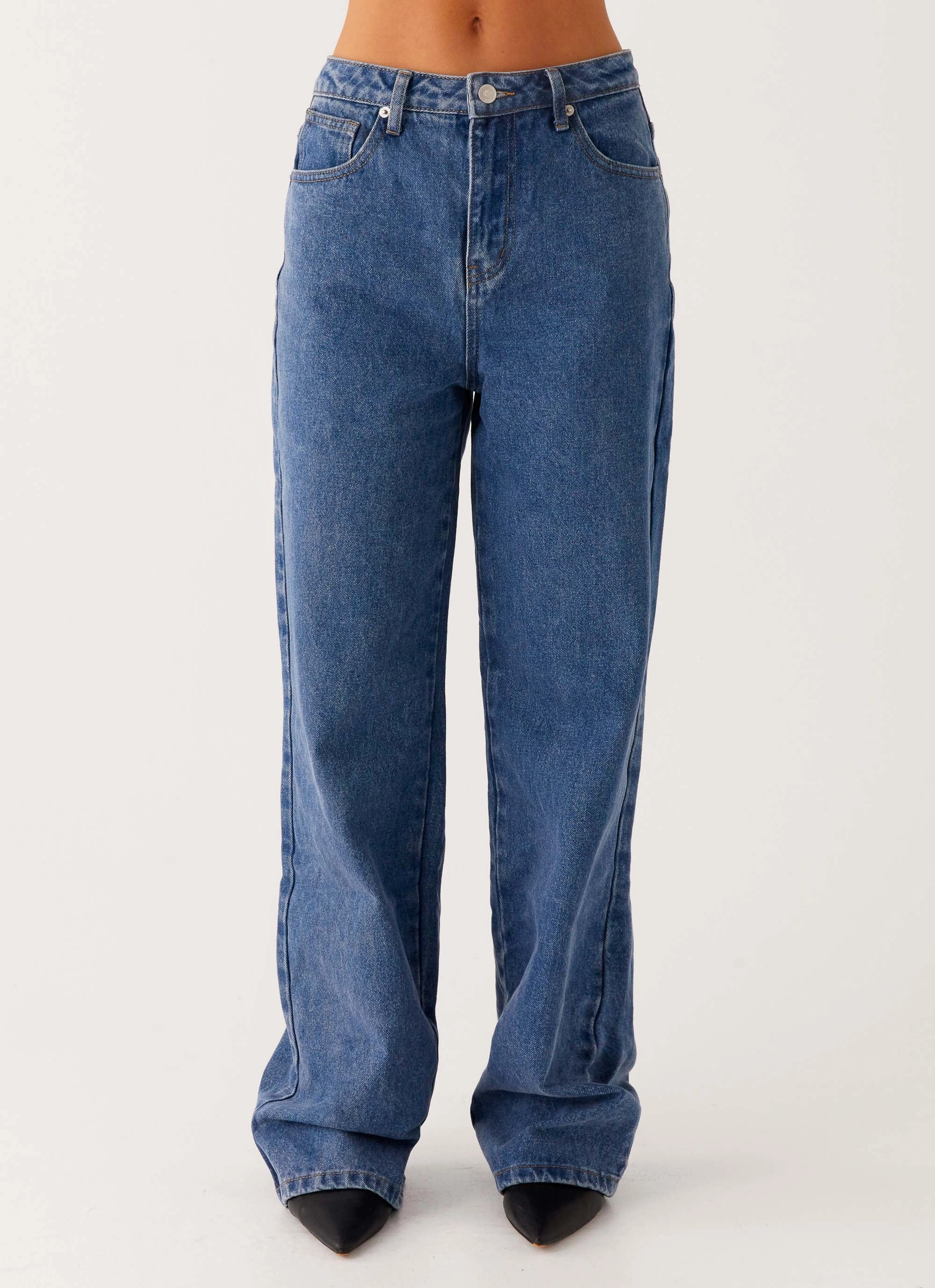 SeamlessConstruction Mesh Lined Back Again Straight Leg Denim Jeans - True Blue