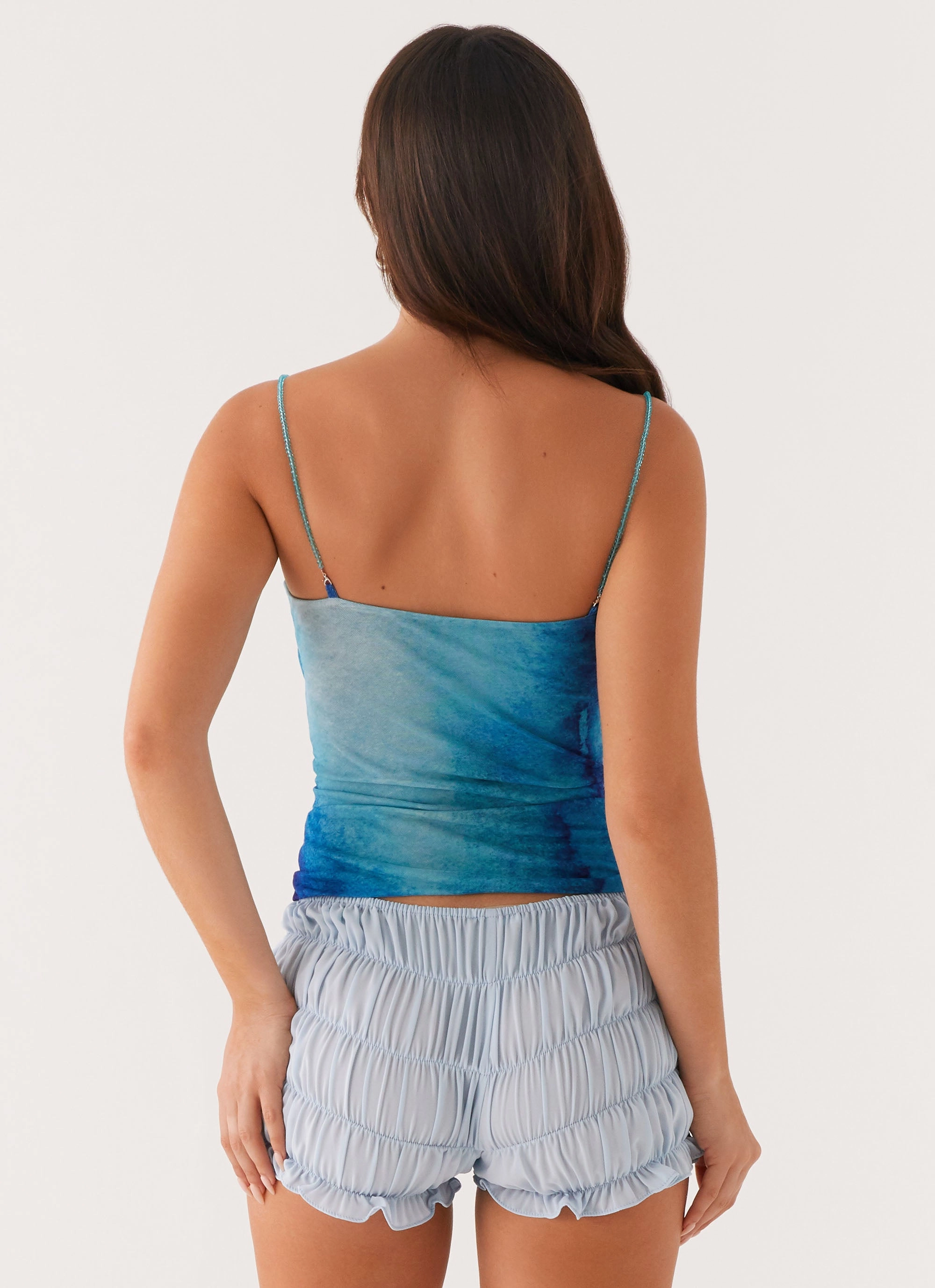 Future Cut Out Top - Blue Tie Dye VNeck Style AbrasionResistant Edging