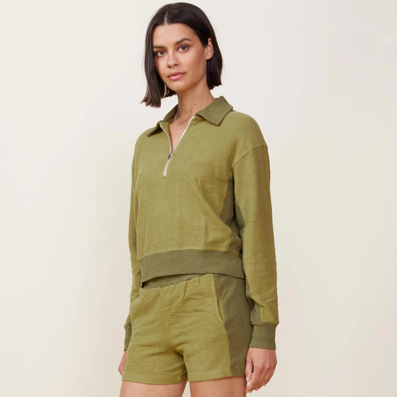 Fuzzy Fleece Polo Sweatshirt Cold Weather