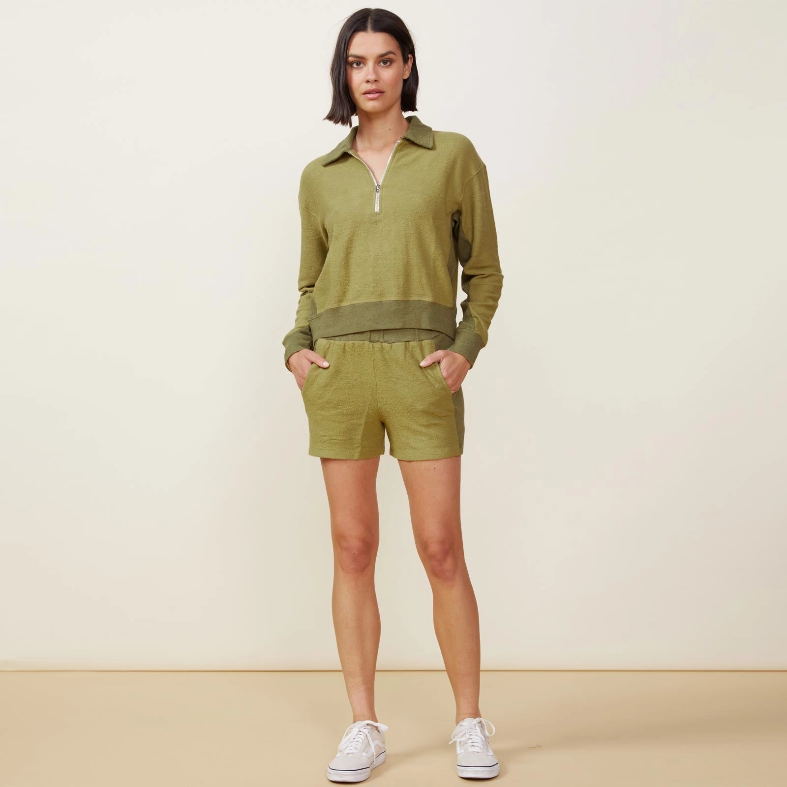 Fuzzy Fleece Polo Sweatshirt FlexFit Technology V Neck Design