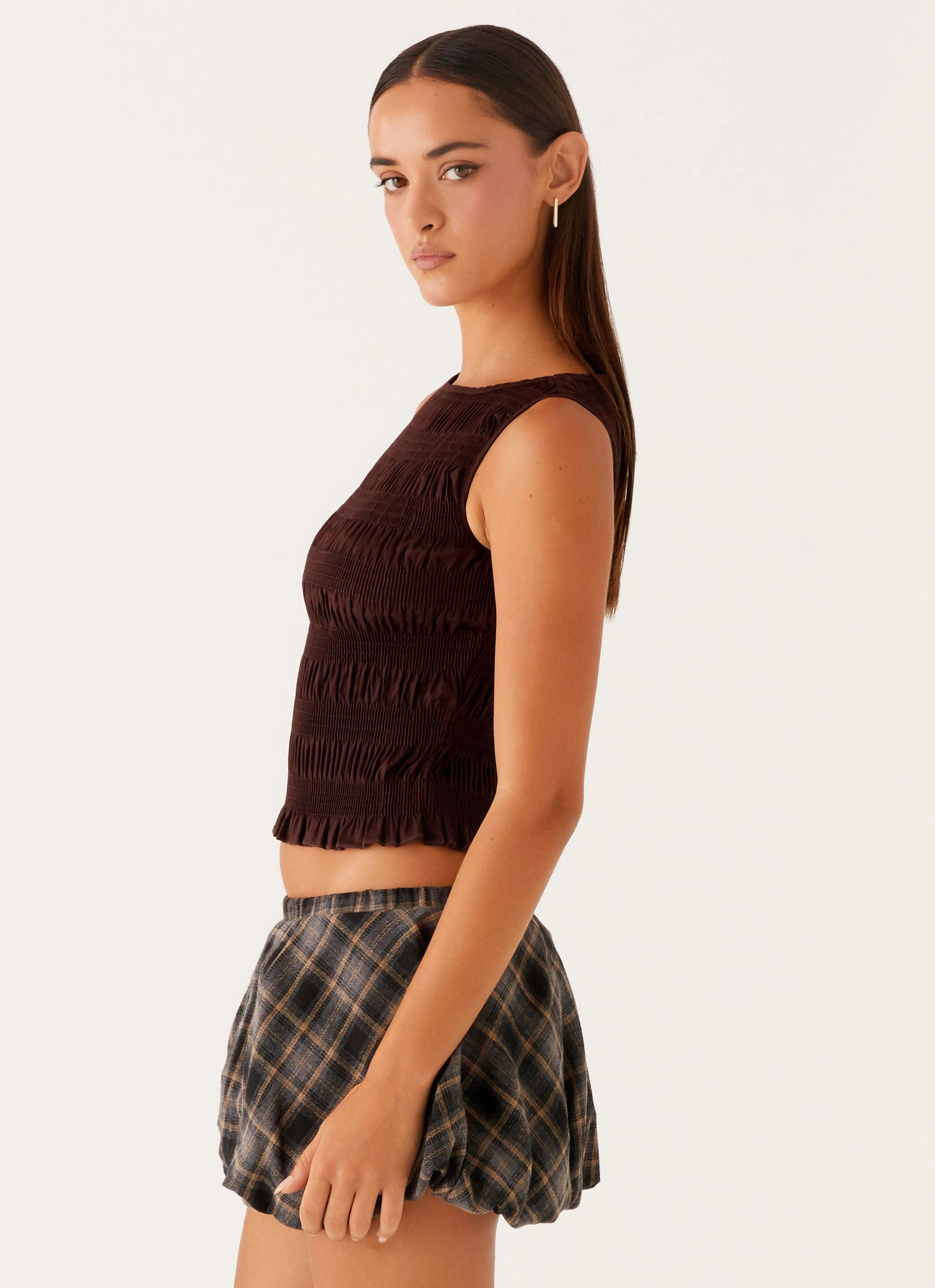 Garden Kisses Shirred Top - Brown EcoFriendly Manufacturing