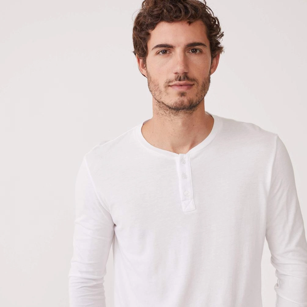 Long Sleeve Henley UniversalFit Double Layered Hem Reinforcement