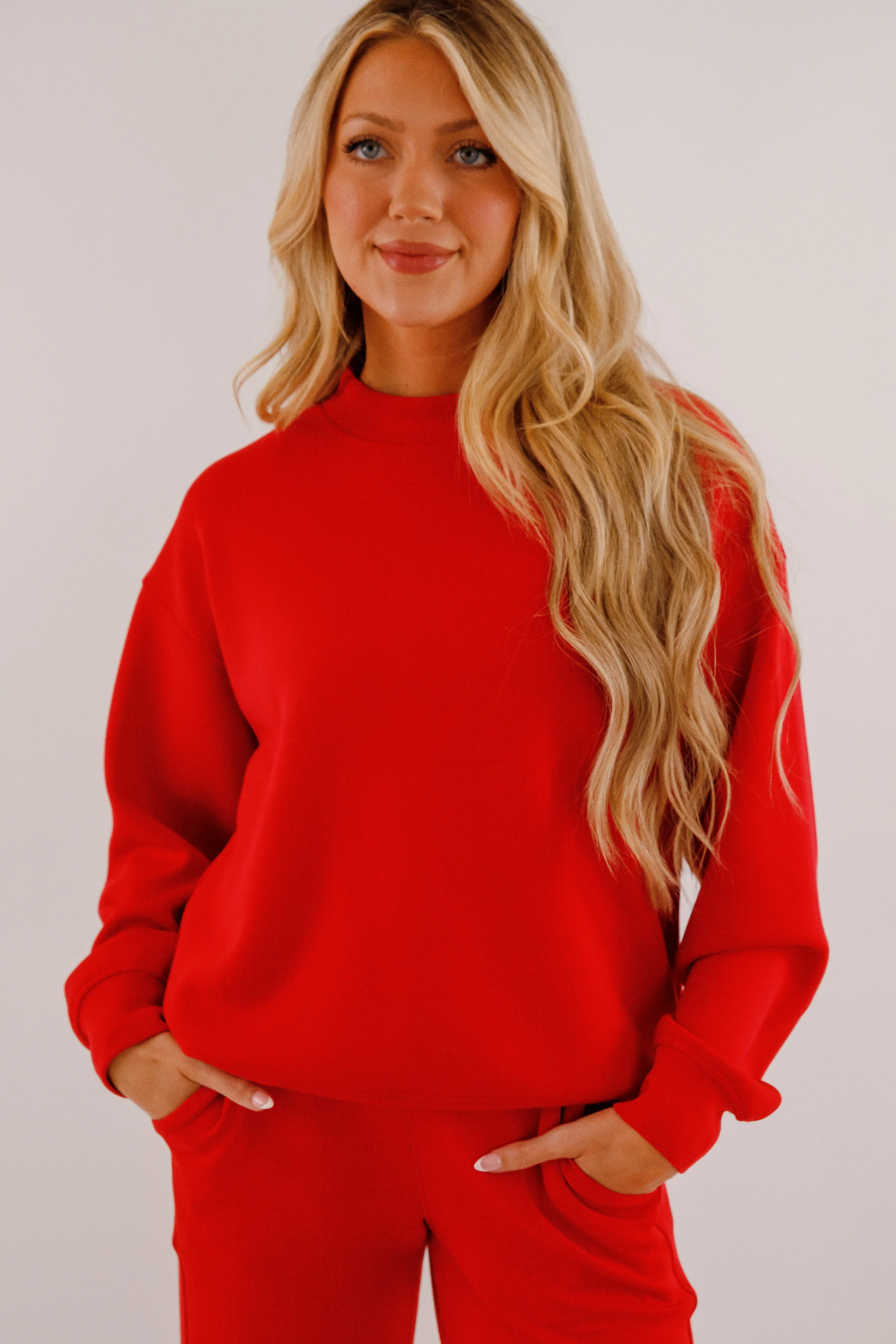 AdjustableHemCuffs Gathering Miles Pullover-Red