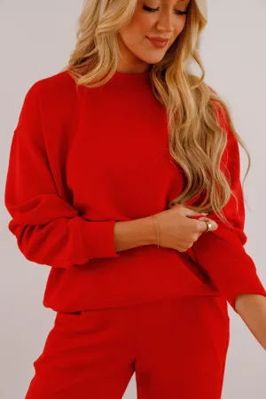 Gathering Miles Pullover-Red DropShoulder WrinkleFree Fabric Gathering Miles Pullover-Red