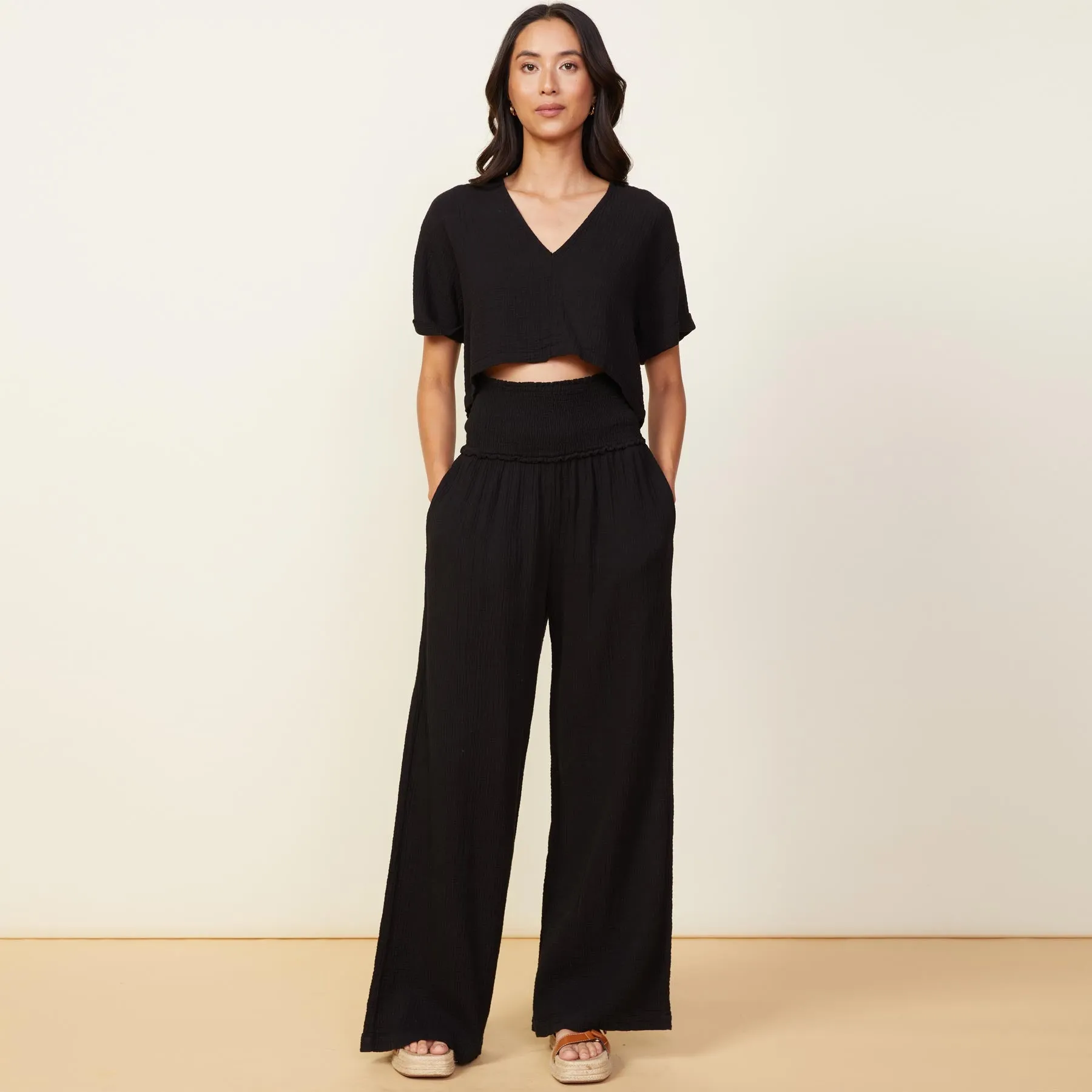 Gauze Smocked Flare Pant Perfect Look