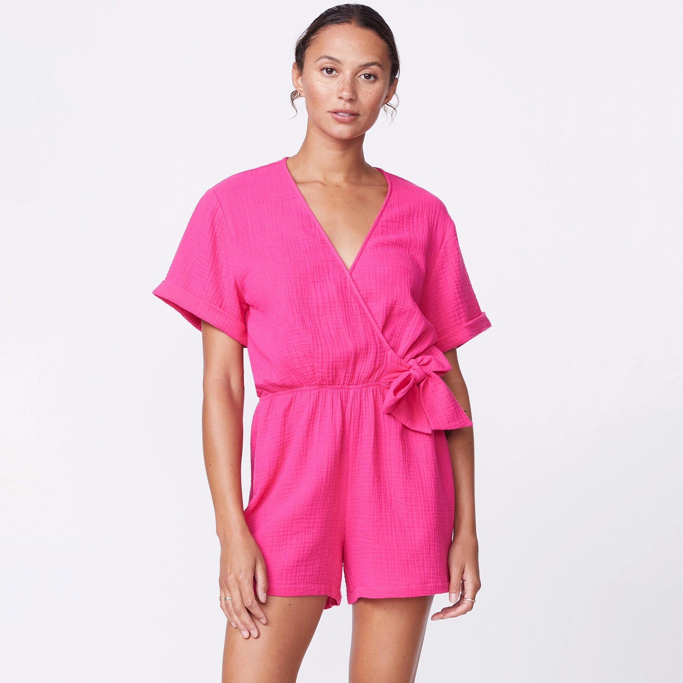 DoubleNeedle Stitching Gauze Wrap Romper
