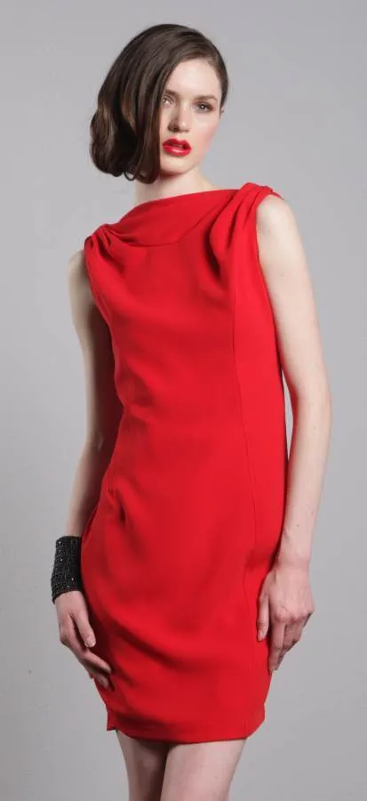 Elegant Finish Work Option Gazelle Open Back Dress- Red Rooster