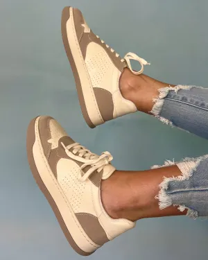 Gemma Washed White & Sand Suede Detail Platform Sneakers