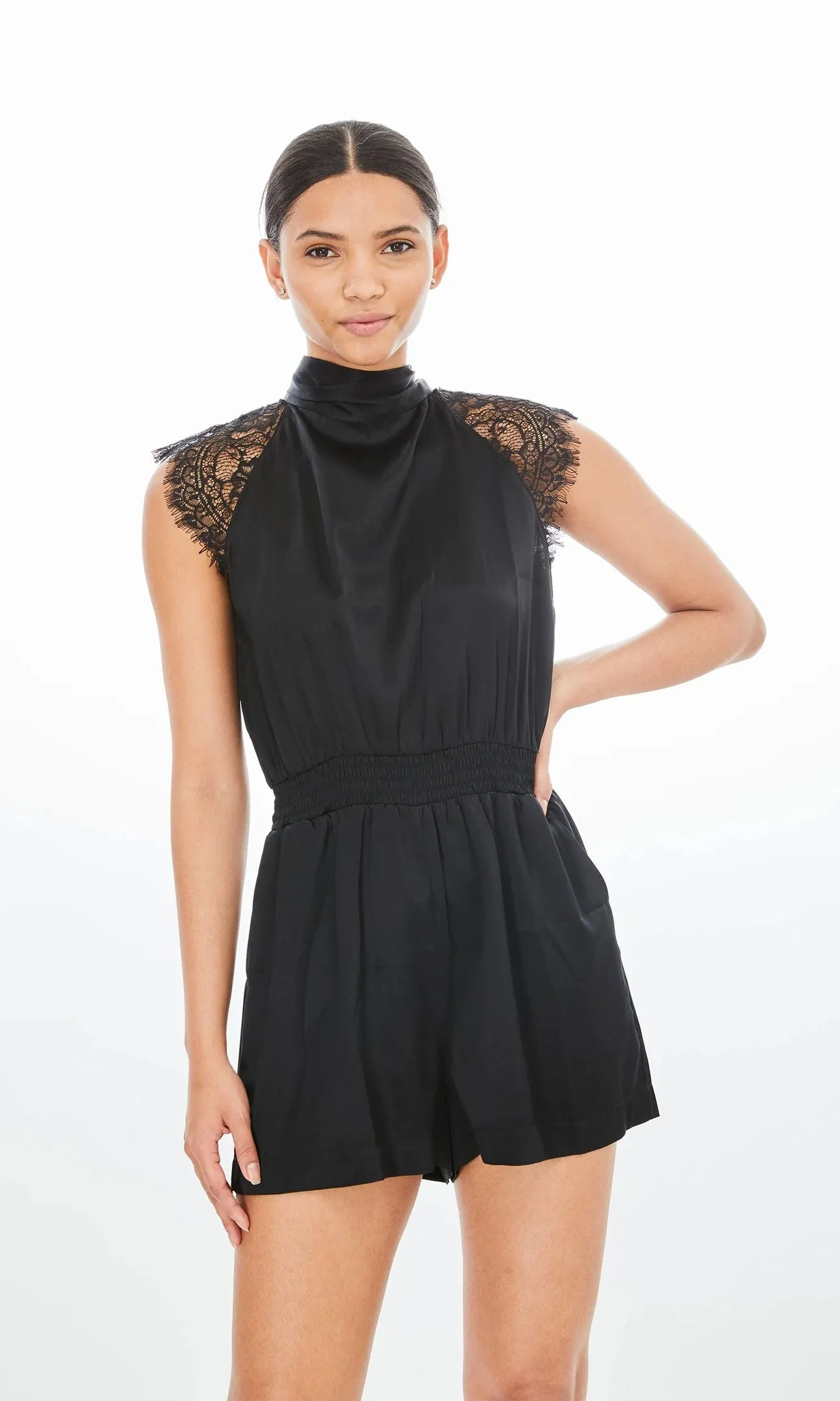 Generation Love Dalby Silk Halter Romper- Black