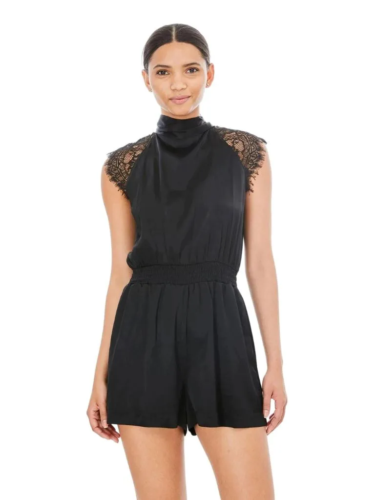 Generation Love Dalby Silk Halter Romper- Black