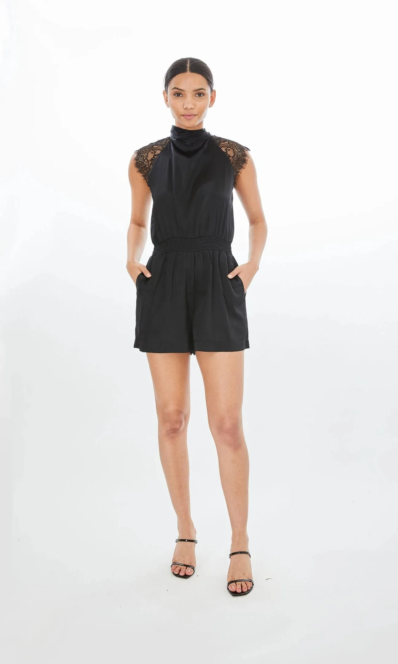 Generation Love Dalby Silk Halter Romper- Black