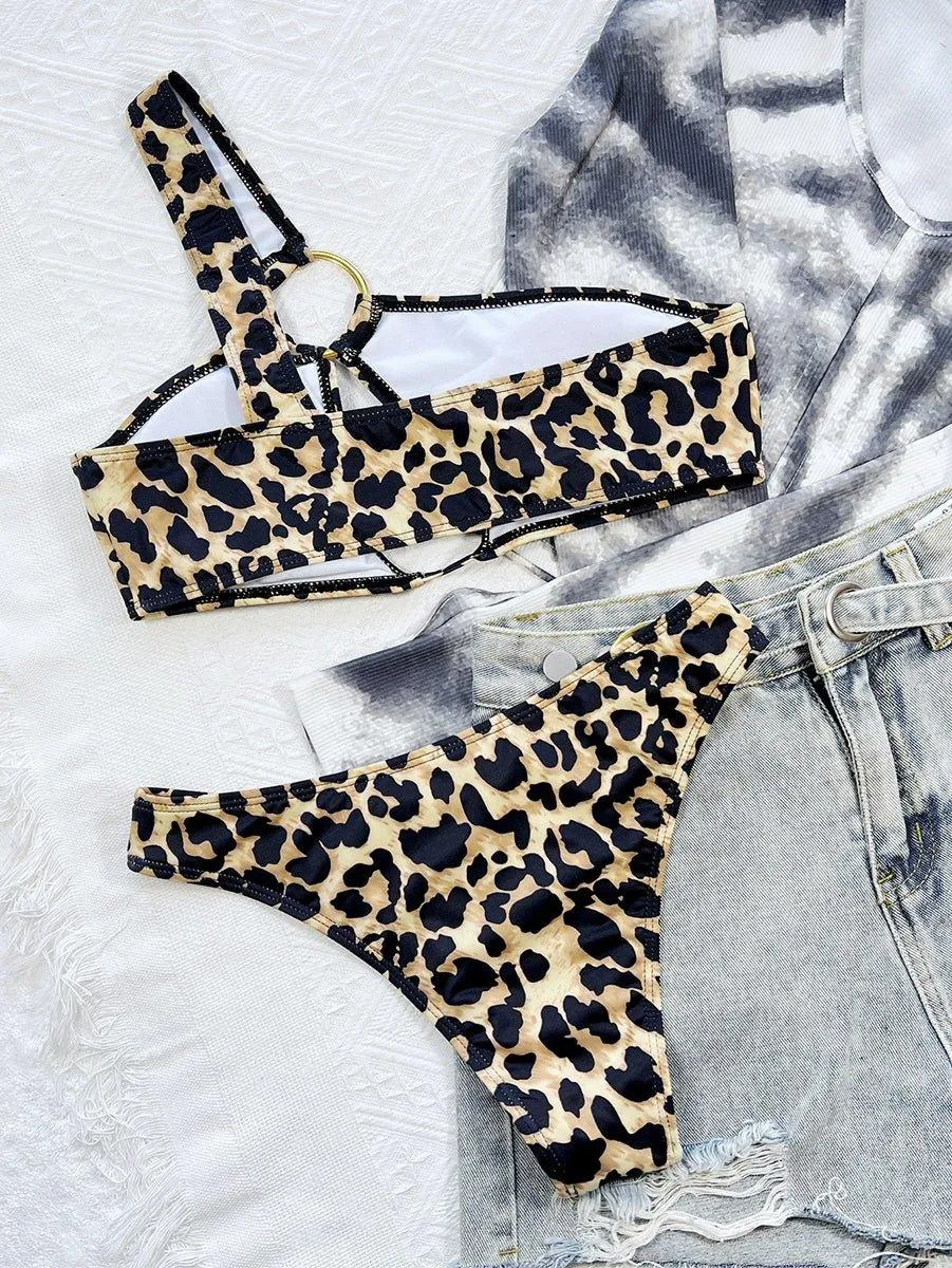 GFIT® Leopard Single Shoulder Bikinis Set