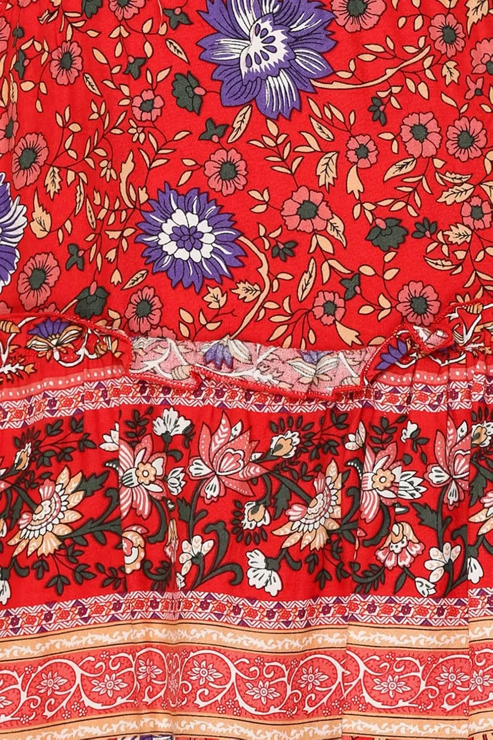 GGUHHU Womens Lovely Floral Boho Skirts Elastic High Waist A-Line Pleated Ruffle Mini Skirts