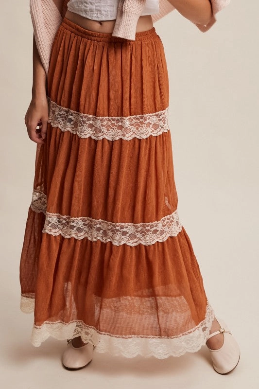 Gina Tiered Lace-trim Maxi Skirt Classic Fit