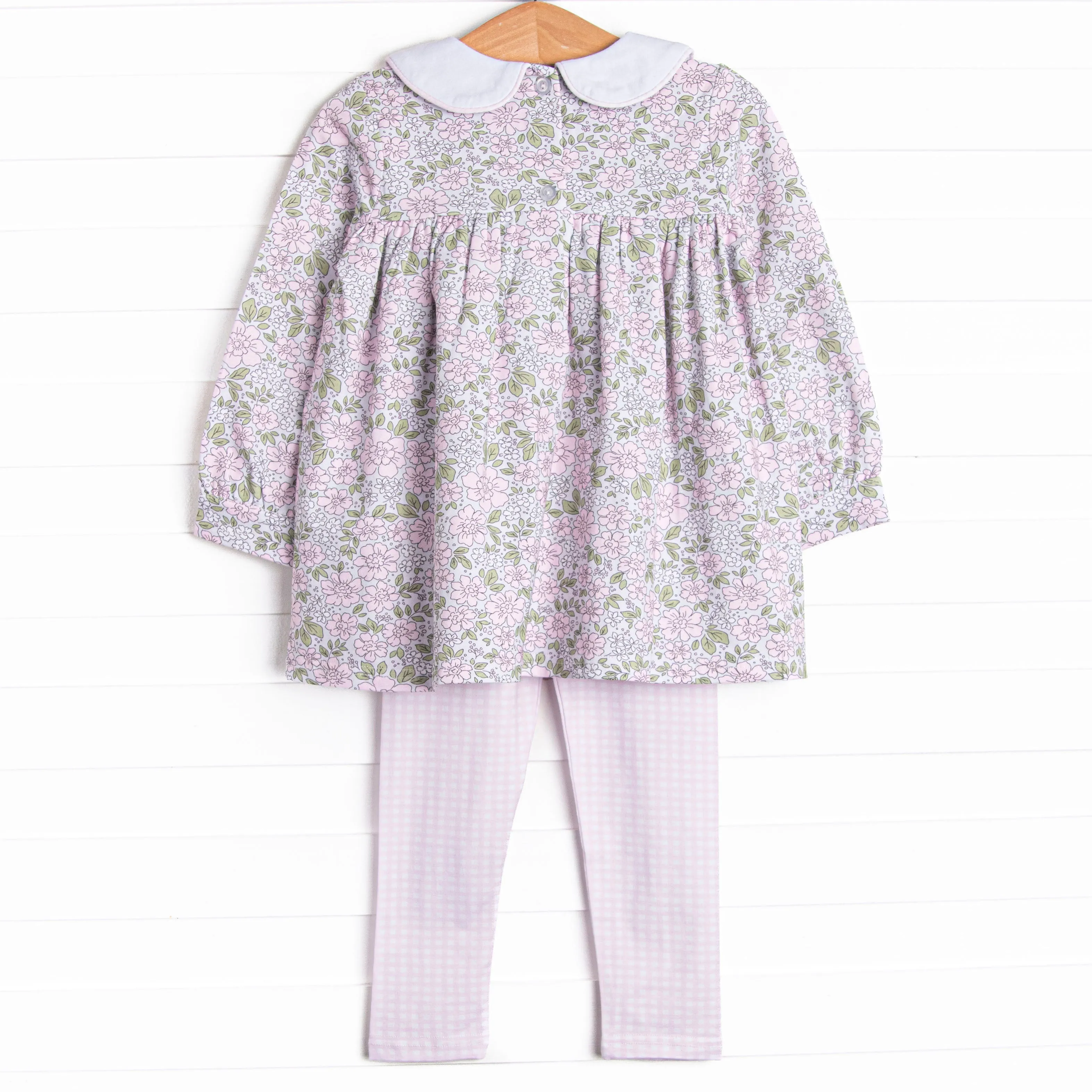 Gingham Gardenias Legging Set, Pink