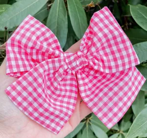 Gingham Hand Tied Fabric Bow Headband | Hair Clip
