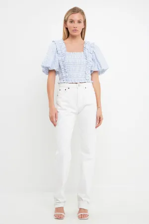 Gingham Smocked Puff Sleeve Top