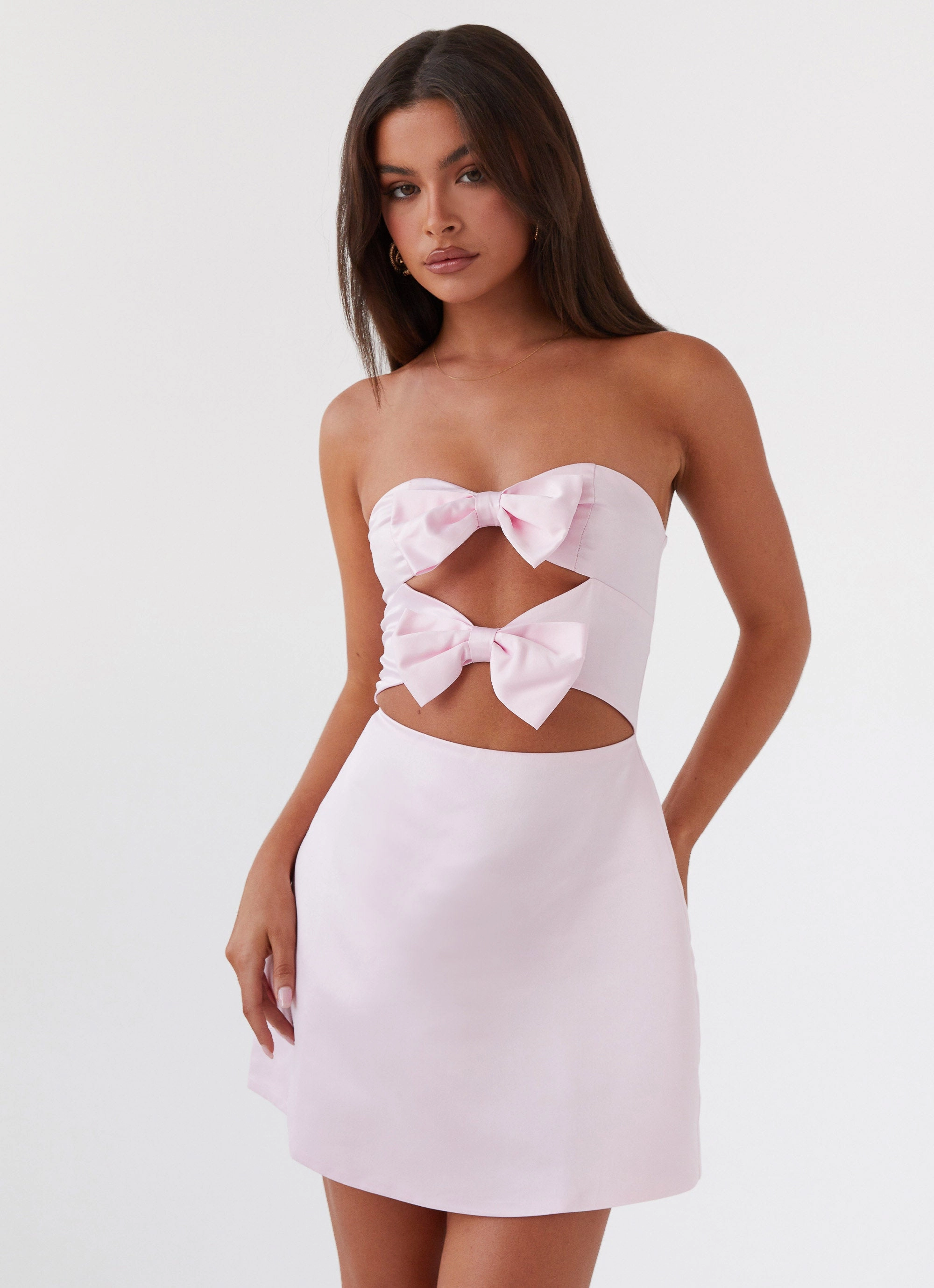 Clean Drape Cozy Base Girl Crush Bow Mini Dress - Pink