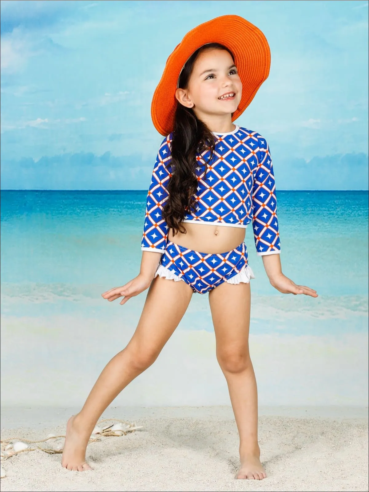 Girls Beach Happy Two Piece Rash Guard Swimsuit