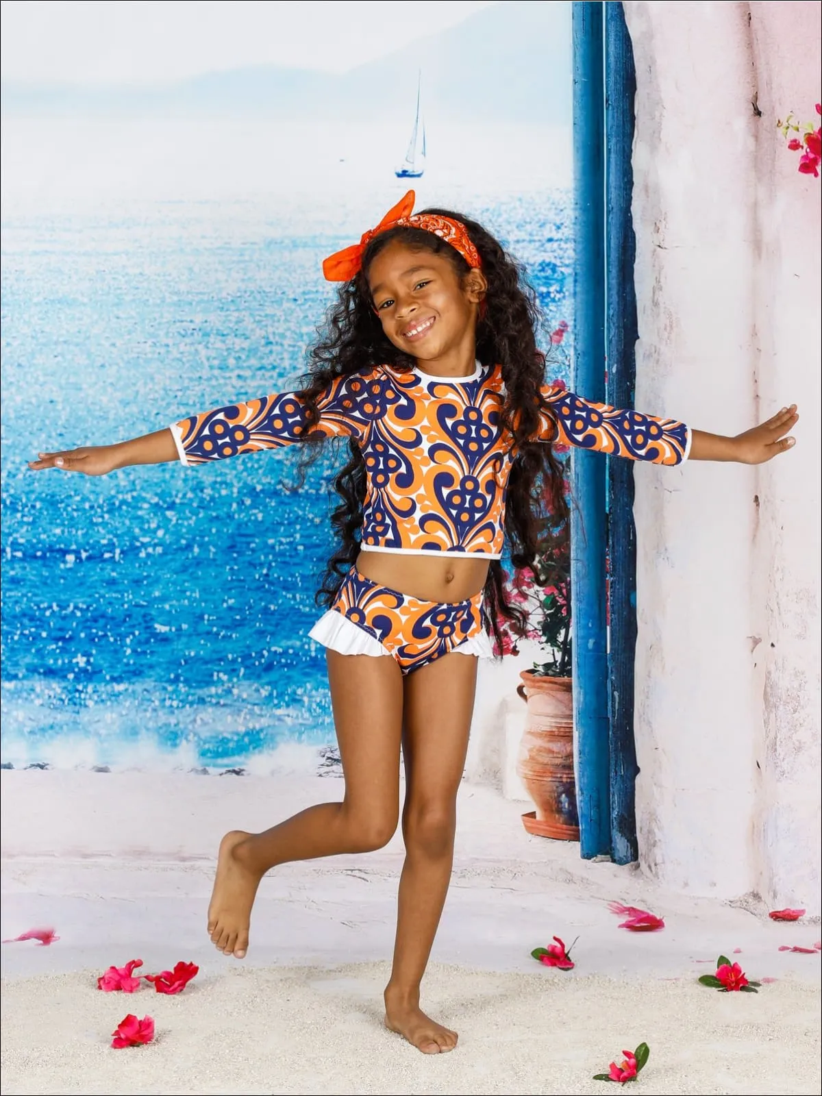 Girls Beach Happy Two Piece Rash Guard Swimsuit