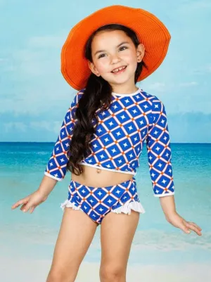 Girls Beach Happy Two Piece Rash Guard Swimsuit