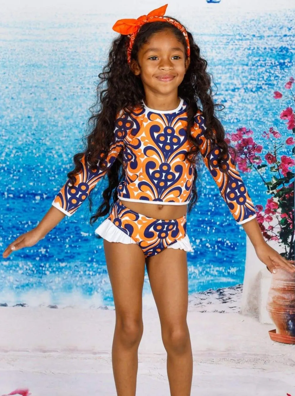 Girls Beach Happy Two Piece Rash Guard Swimsuit