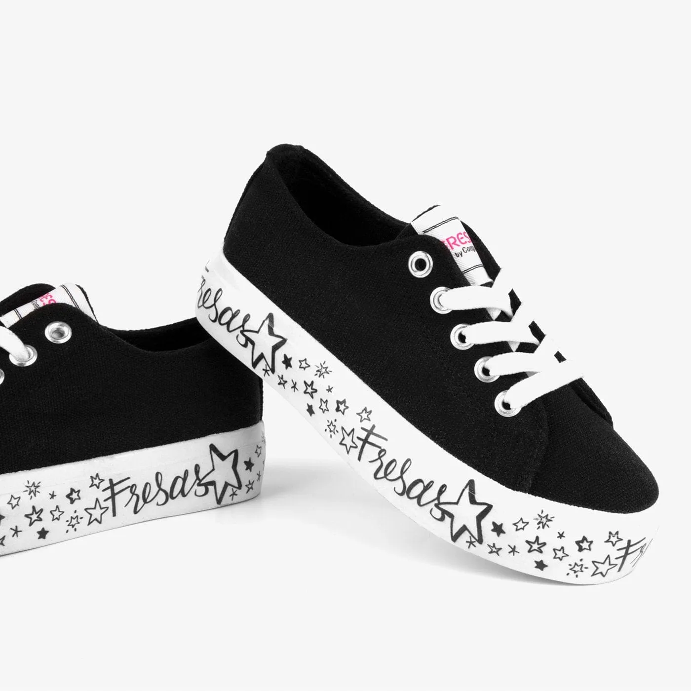 Girl's Black Printed Canvas Sneakers