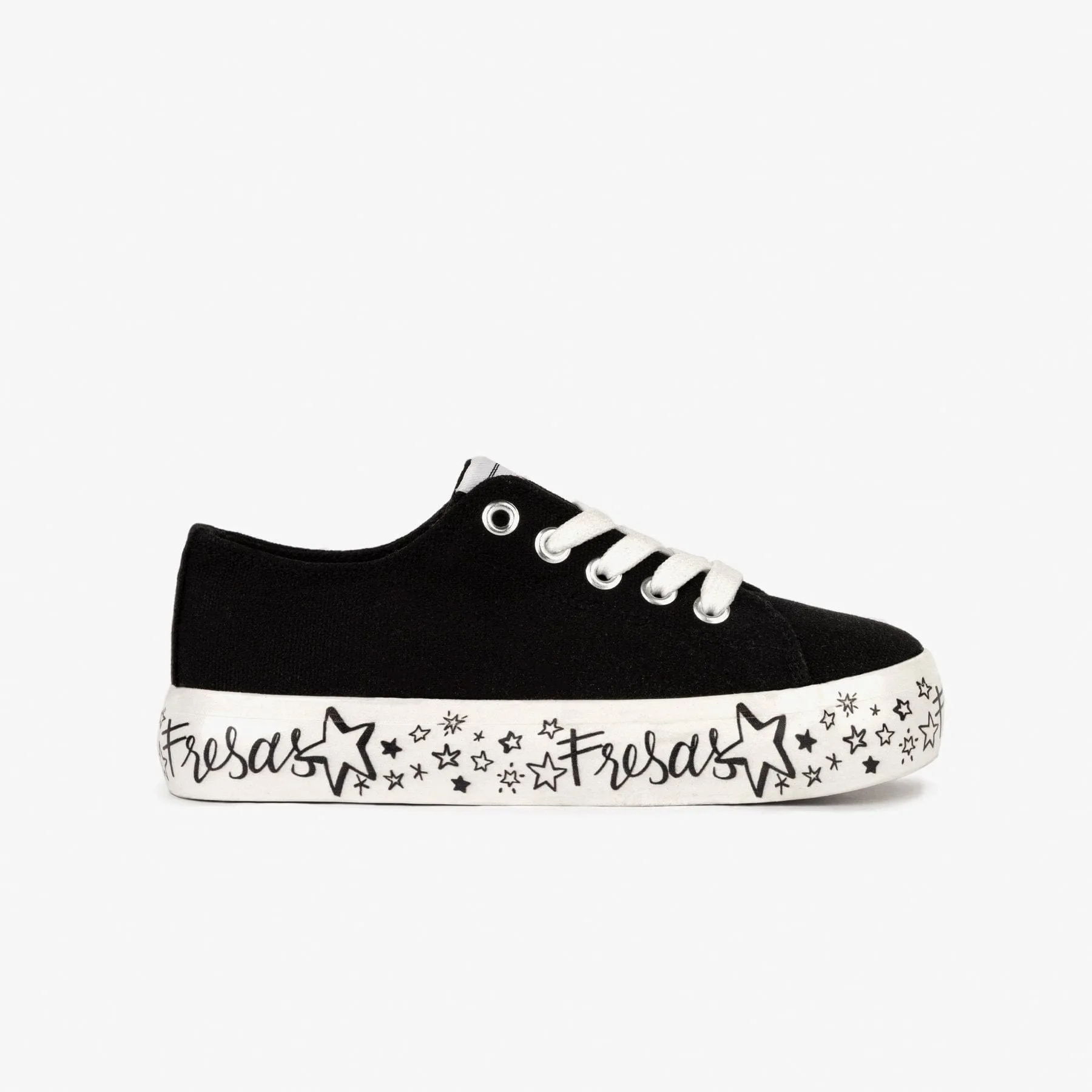 Girl's Black Printed Canvas Sneakers
