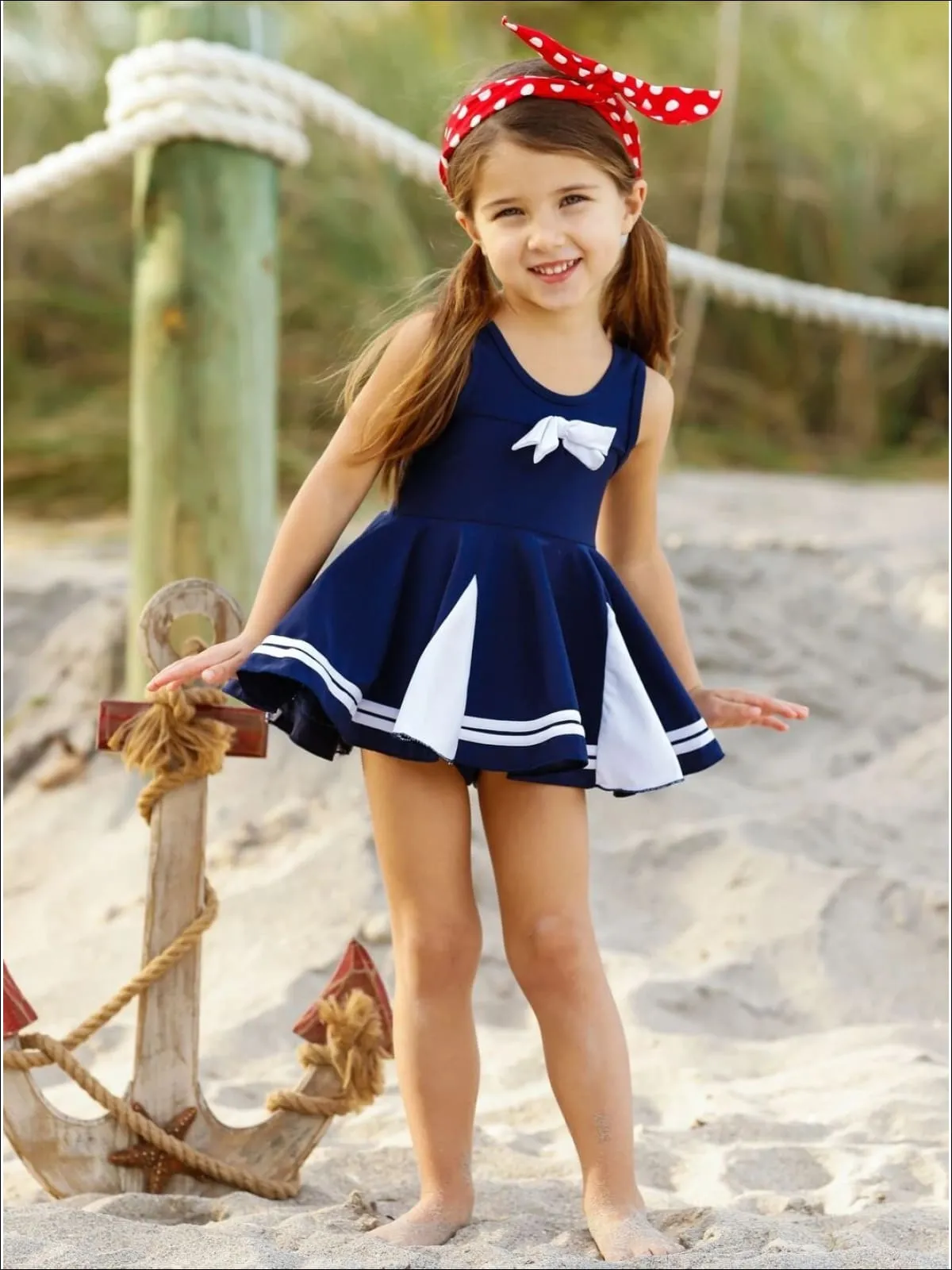Girls Board The Yacht Two Piece Swimsuit with Bow