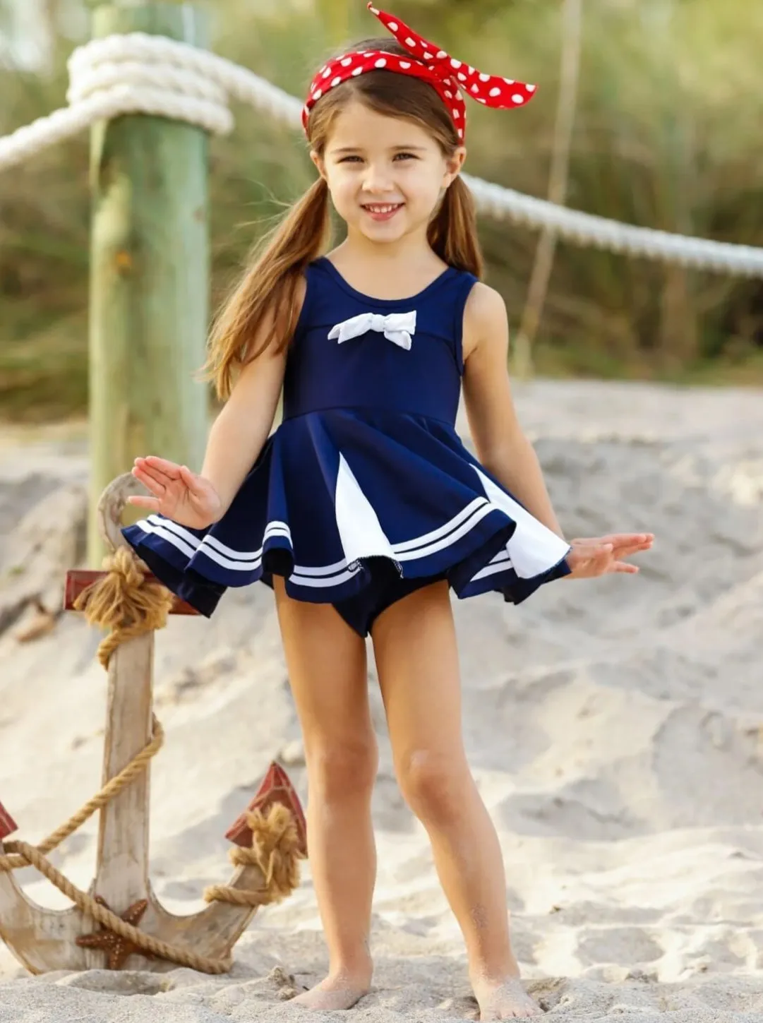 Girls Board The Yacht Two Piece Swimsuit with Bow